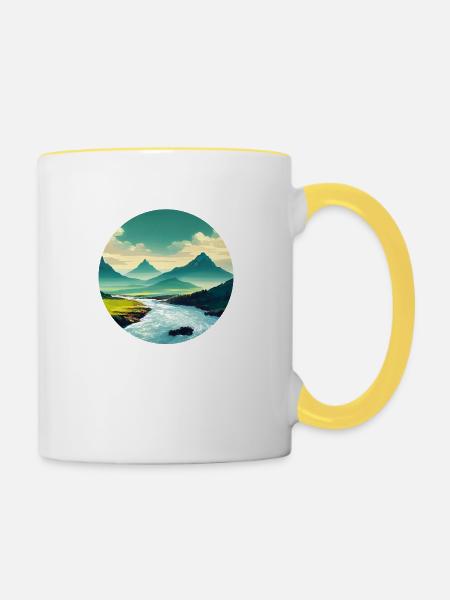 Mountain with River - Tasse zweifarbig - Weiß/Gelb