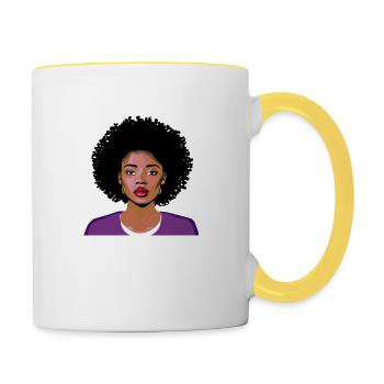 Frau mit Afro - Tasse zweifarbig - Weiß/Gelb - Rechts