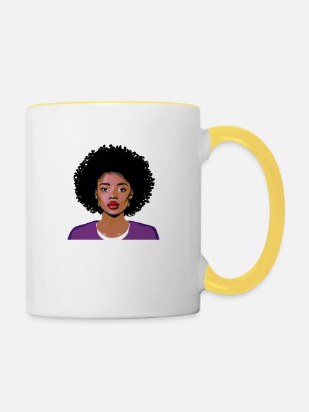 Frau mit Afro - Tasse zweifarbig - Weiß/Gelb