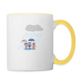 3 cute kids in the rain - Contrasting Mug - white/yellow - Right