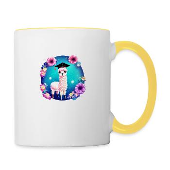 Bachelor Schulabschluss Alpaka Studium Absolvent - Tasse zweifarbig - Weiß/Gelb - Rechts