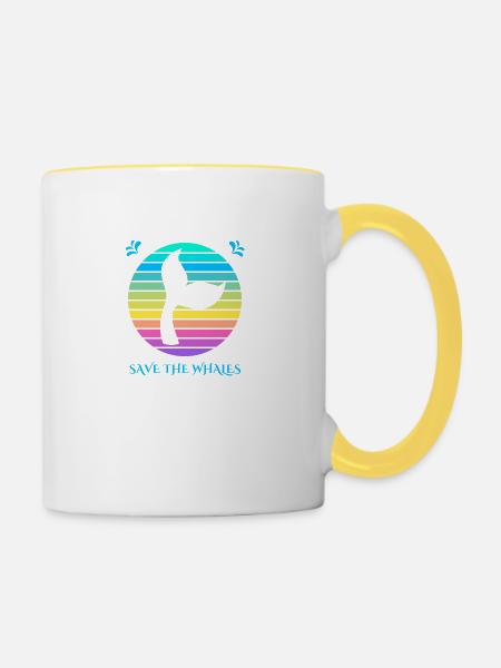 Rettet die Wale - Tasse zweifarbig - Weiß/Gelb