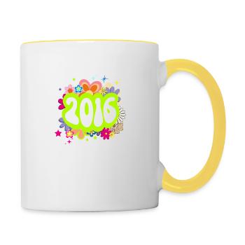 Year 2016 anniversary Groovy floral - Contrasting Mug - white/yellow - Right