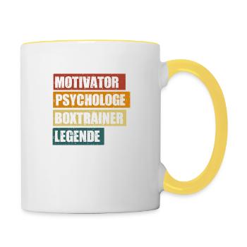 Lustiger Boxtrainer Spruch für Coaches - Tasse zweifarbig - Weiß/Gelb - Rechts