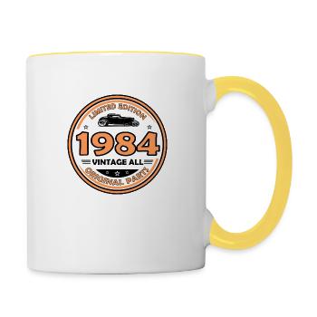 Jahrgang 1984 - Tasse zweifarbig - Weiß/Gelb - Rechts