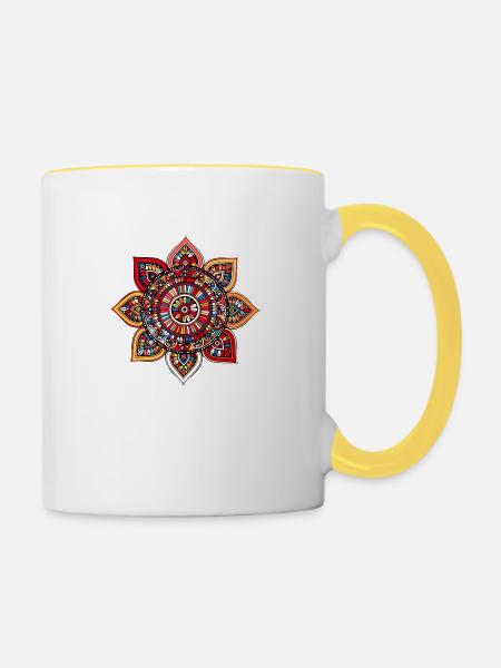 Mandala - Tasse zweifarbig - Weiß/Gelb
