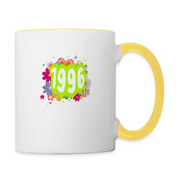 Jahr 1996 Jubiläum Groovy blumig - Tasse zweifarbig - Weiß/Gelb - Rechts
