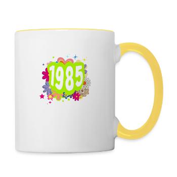 Jahr 1985 Jubiläum Floral Groovy - Tasse zweifarbig - Weiß/Gelb - Rechts