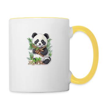 Panda bear eats bamboo - Contrasting Mug - white/yellow - Right