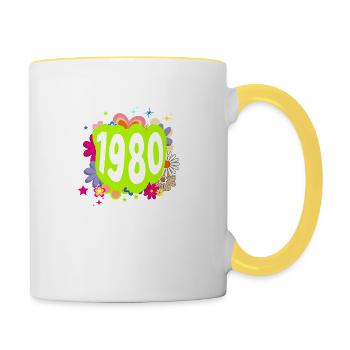 Year 1980 anniversary Floral Groovy - Contrasting Mug - white/yellow - Right