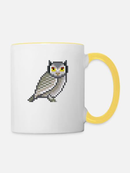 Pixel- Owl - Tasse zweifarbig - Weiß/Gelb