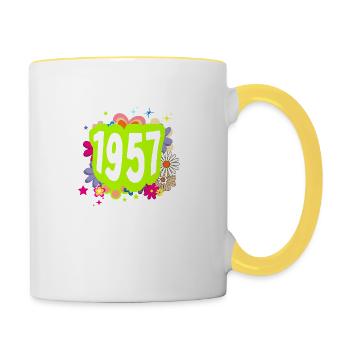Year 1957 anniversary Floral Groovy - Contrasting Mug - white/yellow - Right