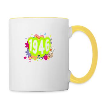 Jahr 1946 Jubiläum Floral Groovy - Tasse zweifarbig - Weiß/Gelb - Rechts