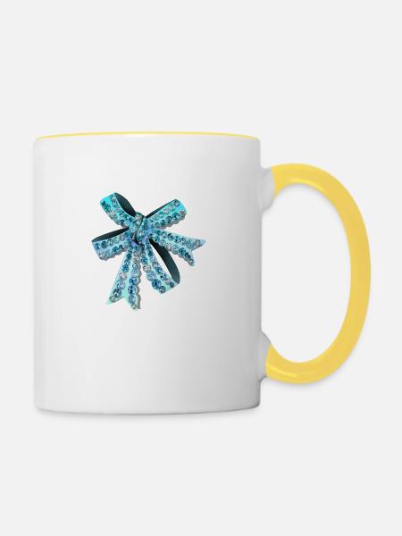 Blaue Schleife - Tasse zweifarbig - Weiß/Gelb