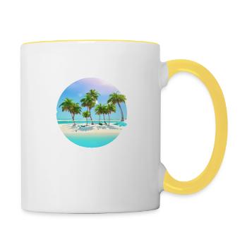 Summer holiday island sun palm tree beach palm trees - Contrasting Mug - white/yellow - Right
