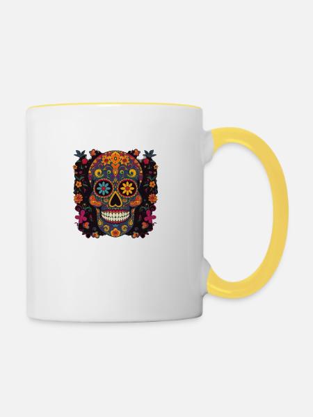 Fiesta Skelett - Tasse zweifarbig - Weiß/Gelb
