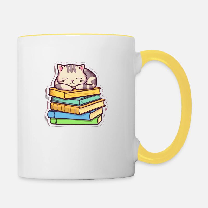 Sleeping Book Cat - Contrasting Mug - white/yellow