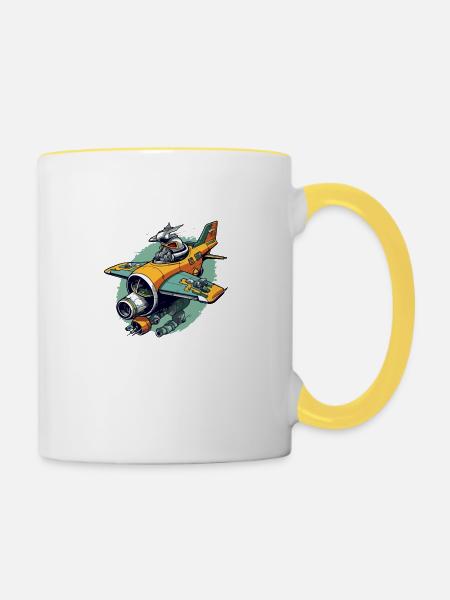 Drohnen-Flugzeug - Tasse zweifarbig - Weiß/Gelb