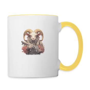 design animal dessin animé mouton lion drôle citation drôle - Mug contrasté - blanc/jaune - Droite