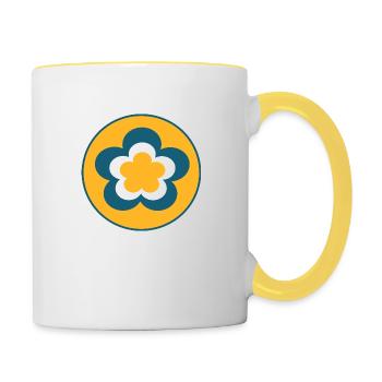 70er Jahre Blume Muster - Tasse zweifarbig - Weiß/Gelb - Rechts
