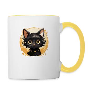 black cat kawaii, cute design - Mug contrasté - blanc/jaune - Droite