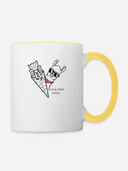 Schulstart Schulkind Schulanfang Alpaka - Tasse zweifarbig - Weiß/Gelb