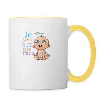 Texte Je veux pêcher comme mon papa - Mug contrasté - blanc/jaune - Droite