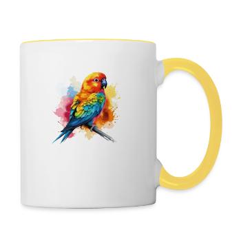 Farbenfroher Papagei: Exotische Kunst - Tasse zweifarbig - Weiß/Gelb - Rechts