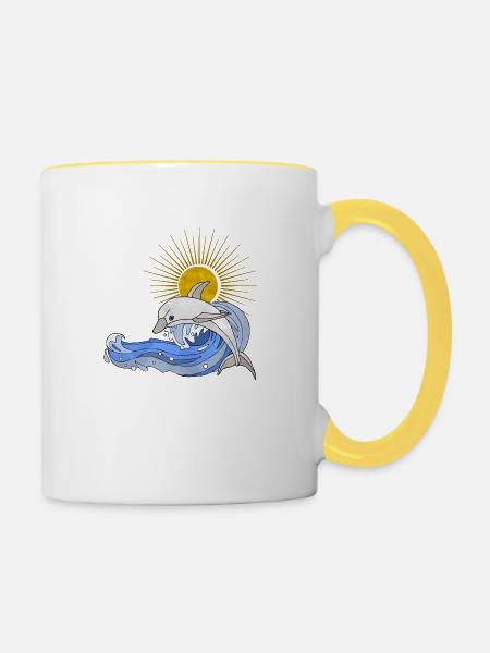 Delfin - Tasse zweifarbig - Weiß/Gelb