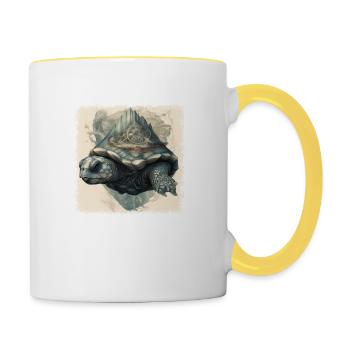 diving present blue sea turtle funny quote duck - Contrasting Mug - white/yellow - Right