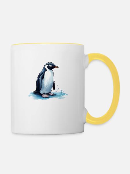 Pinguin im Smoking - Tasse zweifarbig - Weiß/Gelb