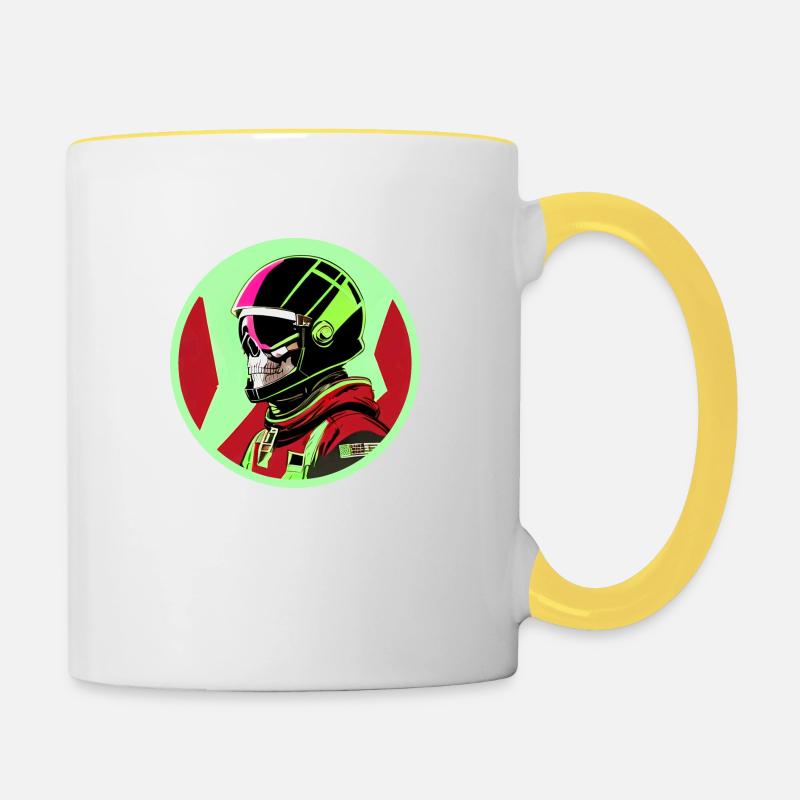Crâne dans un casque - Mug contrasté - blanc/jaune