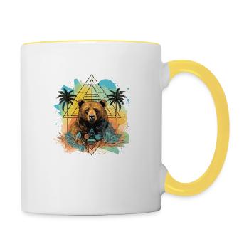 Mystical bear and palm tree - Contrasting Mug - white/yellow - Right