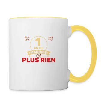 1 An De Mariage Noces De Coton Cadeau Mari 1ere an - Mug contrasté - blanc/jaune - Droite