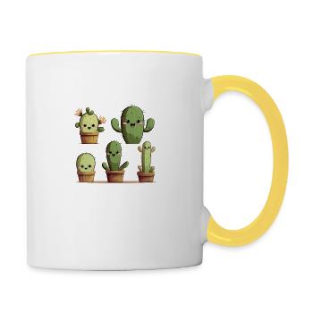 Family cactus happy house - Contrasting Mug - white/yellow - Right