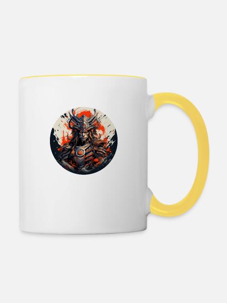 Der ewige Samurai - Tasse zweifarbig - Weiß/Gelb