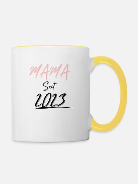 MAMA Seit 2023 - Tasse zweifarbig - Weiß/Gelb