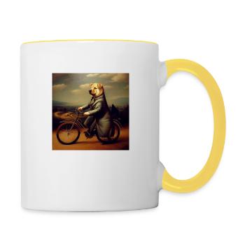 Eleganter Hund fährt Fahrrad - Renaissance Still - Tasse zweifarbig - Weiß/Gelb - Rechts