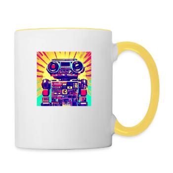 Pop Art Style Robot from a stereo system - Contrasting Mug - white/yellow - Right