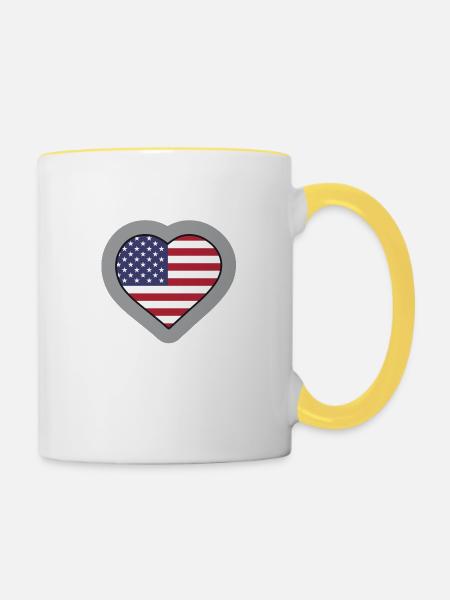 USA-Herz - Tasse zweifarbig - Weiß/Gelb