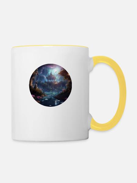 Mystische Himmelswelt - Tasse zweifarbig - Weiß/Gelb