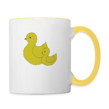 Ente Mama und baby - Tasse zweifarbig - Weiß/Gelb - Rechts