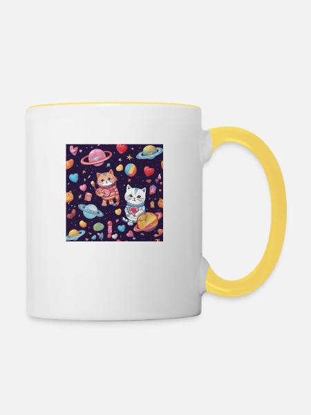 Katze Katze Katze - Tasse zweifarbig - Weiß/Gelb