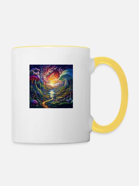 trippy Landschaft - Tasse zweifarbig - Weiß/Gelb