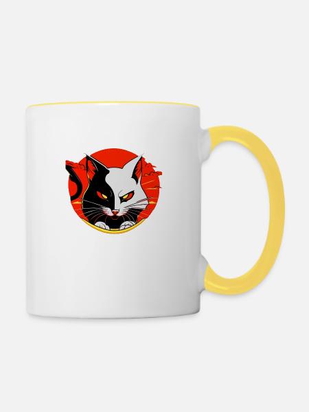 Katze - Tasse zweifarbig - Weiß/Gelb