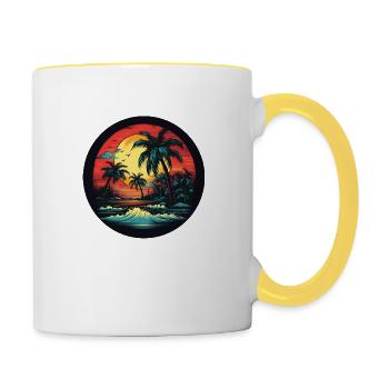 Ready for the island: holidays on the beach with palm trees - Contrasting Mug - white/yellow - Right