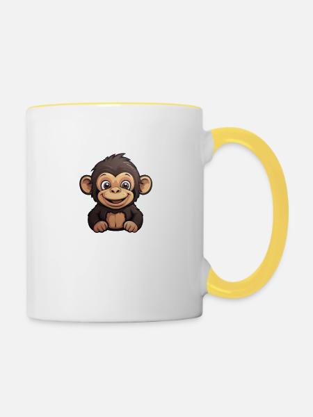 Chimpanzee Kawaii - Tasse zweifarbig - Weiß/Gelb