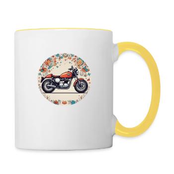 Retro Reverie: Iconic British Motorcycle - Contrasting Mug - white/yellow - Right