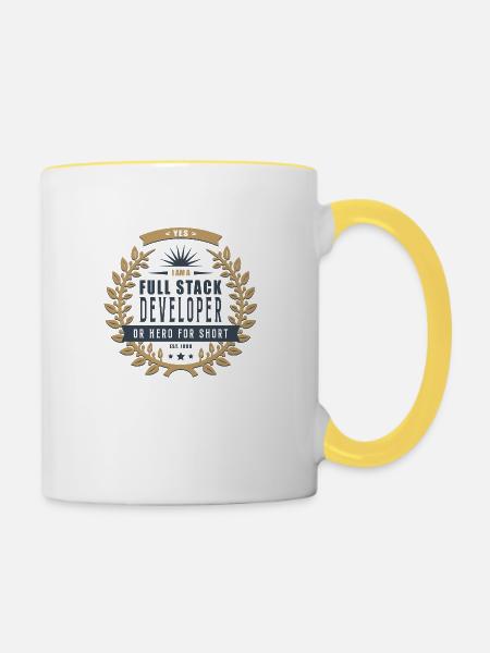 Full Stack Developer dunkel - Tasse zweifarbig - Weiß/Gelb