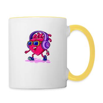 Valeewear - Happy heart with headphones - Contrasting Mug - white/yellow - Right